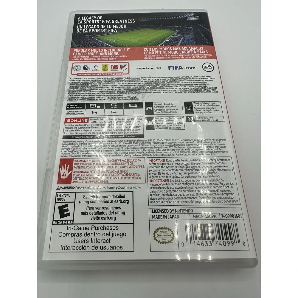 FIFA 20 Legacy Edition Nintendo Switch Game & Case Tested Works EA Sports